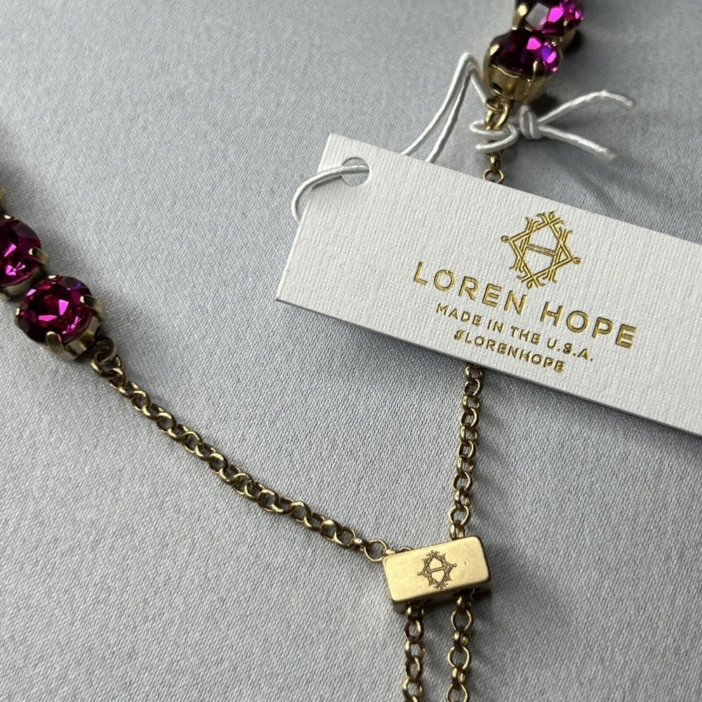 Loren Hope Arista Slider Necklace Fuchsia Deep Pink 18K Gold Finish No b… - Picture 9 of 10